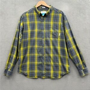 Columbia Shirt Mens Large Gray Yellow Button Up Pockets